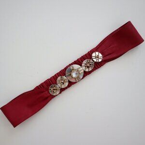 Vintage 80s Leather Belt with Embellished Metal Buckle | M/L